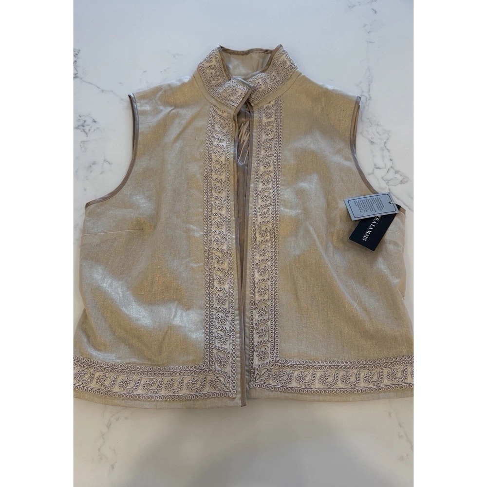 NWT PETER NYGARD Gold Linen Mandarin Women's Vest Size 8